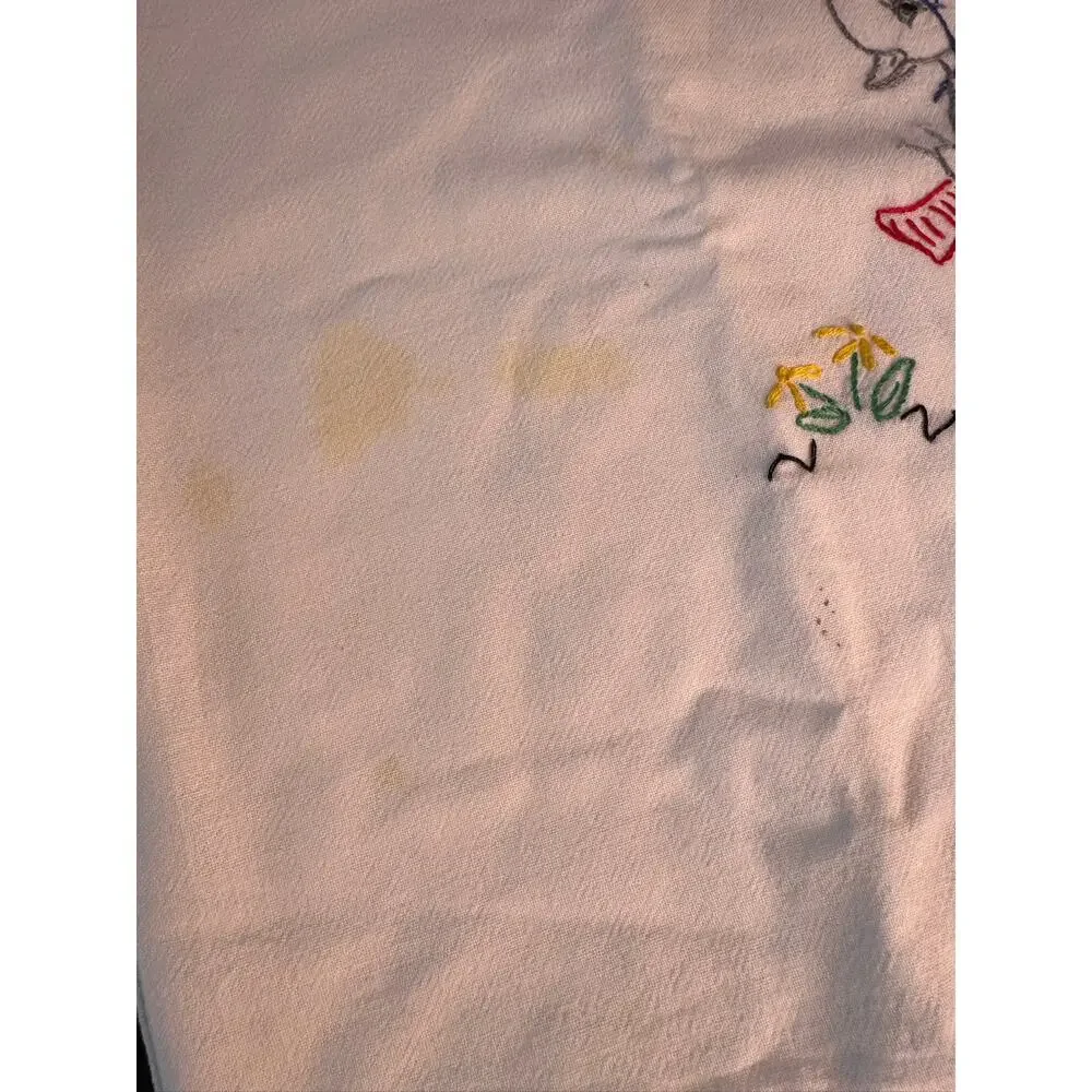 Embroidered Duck Sewing Bridge Table Cover Cotton Stained
